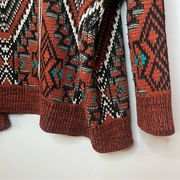 Ecoté Urban Outfitters Relaxed Fit Rust Aztec Hooded Cardigan Sweater Size Small - Picture 14 of 16